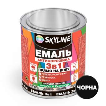 Емаль алкідна 3 в 1 по іржі антикорозійна «Skyline» Чорний 2.5 кг