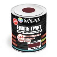 ЭМАЛЬ – ГРУНТ 3 в 1 акрил-полиуретановая шелковисто-матовая Skyline RAL 3005 Вишневая 0,9 кг