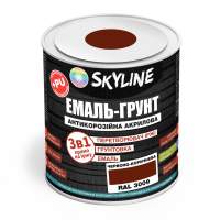 ЕМАЛЬ – ГРУНТ 3 в 1 акрил-поліуретанова шовковисто-матова Skyline RAL 3009 Червоно-коричнева 0,9 кг