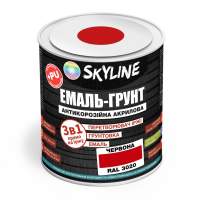 ЕМАЛЬ – ГРУНТ 3 в 1 акрил-поліуретанова шовковисто-матова Skyline RAL 3020 Червона 0,9 кг