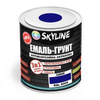 ЕМАЛЬ – ГРУНТ 3 в 1 акрил-поліуретанова шовковисто-матова Skyline RAL 5005 Синя 0,9 кг