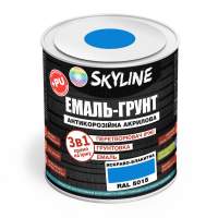 ЭМАЛЬ – ГРУНТ 3 в 1 акрил-полиуретановая шелковисто-матовая Skyline RAL 5015 Ярко-голубая 0,9 кг