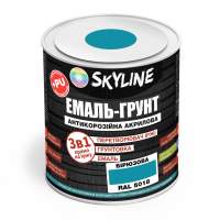 ЭМАЛЬ – ГРУНТ 3 в 1 акрил-полиуретановая шелковисто-матовая Skyline RAL 5018 Бирюзовая 0,9 кг