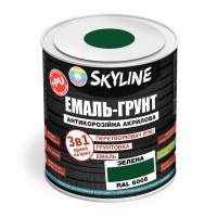 ЕМАЛЬ – ГРУНТ 3 в 1 акрил-поліуретанова шовковисто-матова Skyline RAL 6005 Зелена 0,9 кг
