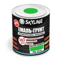 ЕМАЛЬ – ГРУНТ 3 в 1 акрил-поліуретанова шовковисто-матова Skyline RAL 6018 Світло-зелена 0,9 кг