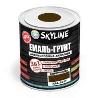 ЕМАЛЬ – ГРУНТ 3 в 1 акрил-поліуретанова шовковисто-матова Skyline RAL 8017 Коричнева 0,9 кг