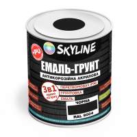 ЭМАЛЬ – ГРУНТ 3 в 1 акрил-полиуретановая шелковисто-матовая Skyline RAL 9004 Черная 0,9 кг
