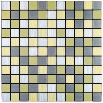 Самоклеюча алюмінієва срібна плитка із золотом шахи 300х300х3мм SW-00001827 (D)