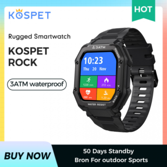 Смарт часы Kospet Rock, 3 АТМ водонепроницаемые, черные, противоударные