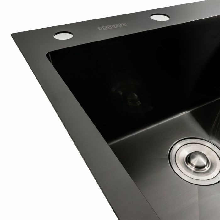 Мийка кухонна чорна PVD 78*48 L Platinum Handmade (два отвори, круглий сифон 3,0/0,8)