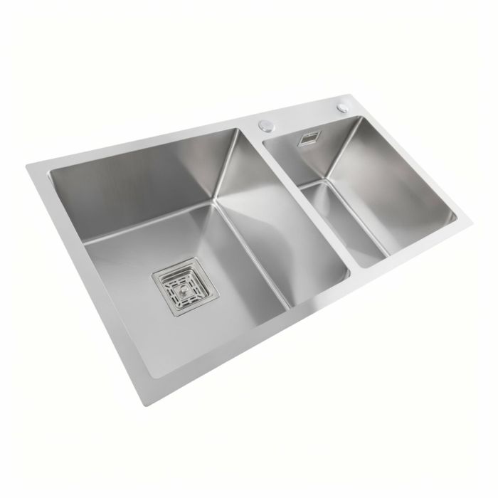 Кухонная мойка нержавеющая Platinum Handmade HDB 80*45 на две чаши (квадратный сифон)