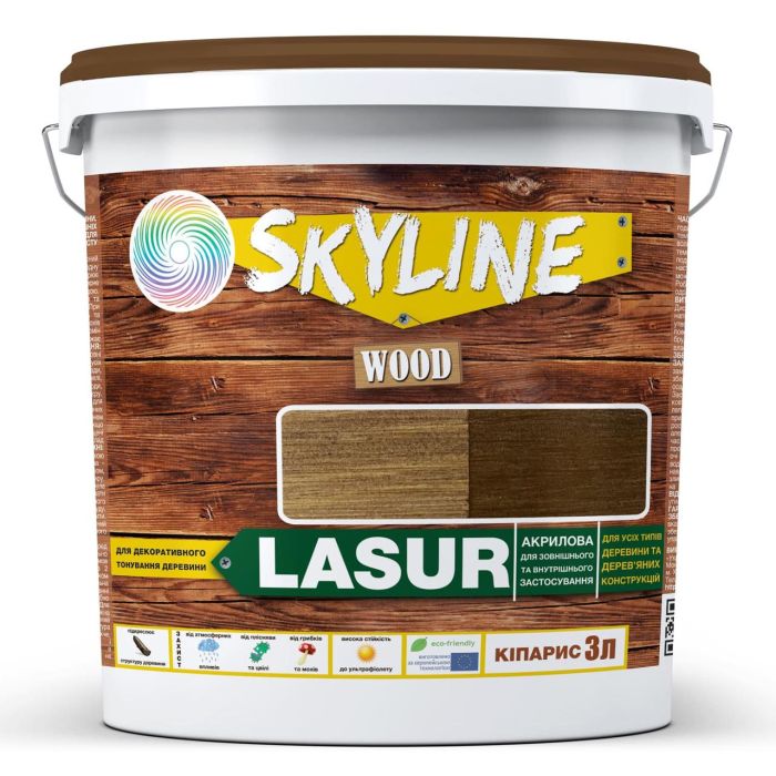 Лазурна декоративно-захисна для обробки дерева LASUR Wood SkyLine Кіпаріс 3л