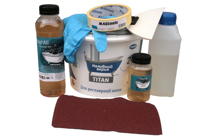 Жидкий акрил Plastall Titan 1.2м с набором для реставрации ванн.