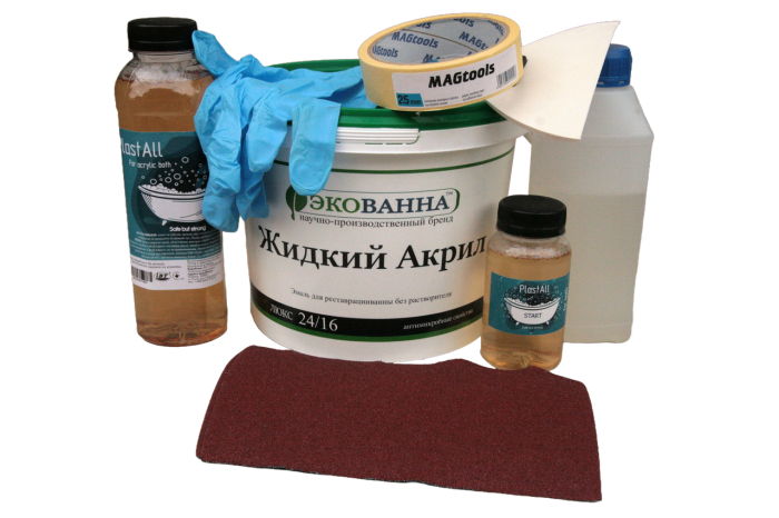 Жидкий наливной акрил ЭкоВанна для реставрации ванн комплект на ванну 1,7м с набором для реставрации ванн