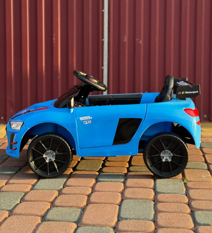 Детский электромобиль Cabrio 6V 5A (спойлер, пульт, LED-фары, звук, открывающиеся двери, педаль газа), Синий