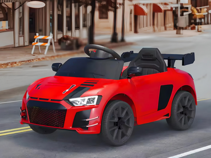 Детский электромобиль Cabrio 6V 5A (спойлер, пульт, LED-фары, звук, открывающиеся двери, педаль газа), Красный
