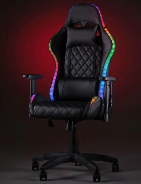 Геймерское компьютерное кресло с RGB-подсветкой, 2 подушками и регулировкой угла наклона спинки, Черный (G400)