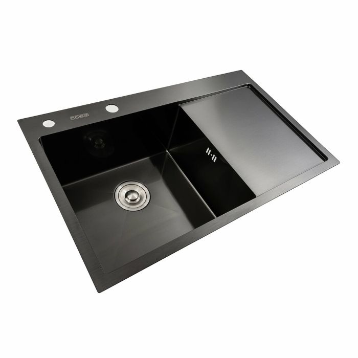 Мийка кухонна чорна PVD 78*48 L Platinum Handmade (два отвори, круглий сифон 3,0/0,8)