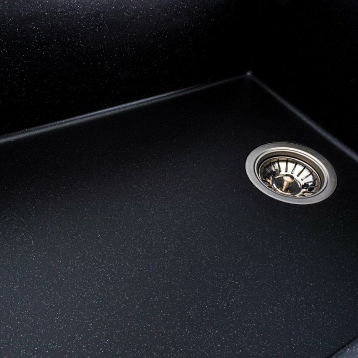 Гранитная мойка для кухни Platinum 8650 DIAMOND матовая (черный металлик), L