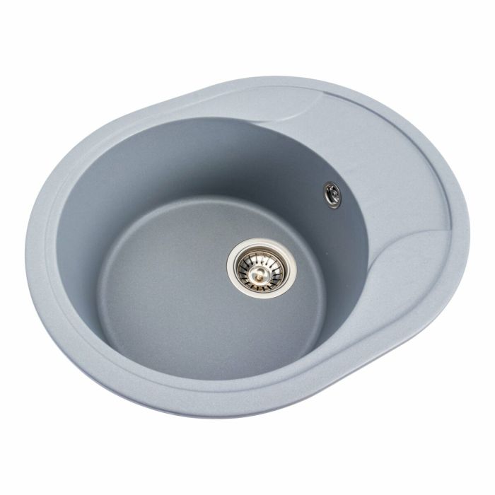 Гранитная мойка для кухни Platinum 5847 ONYX матовая (серый металлик), R