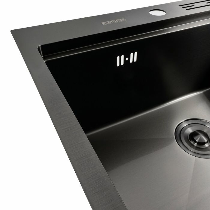 Кухонна мийка чорна PVD 60х50 з підставкою для ножів + Подарунок сифон круглий та дозатор.