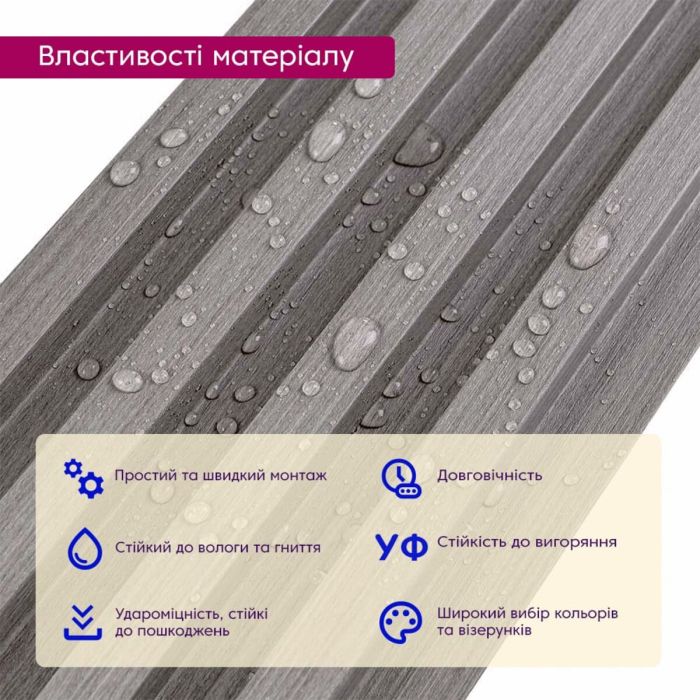 Декоративная стеновая рейка стальная серая 3000*160*23мм (D) SW-00001528