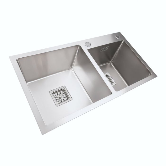 Миття на дві чаші Platinum Handmade HDB 750х410х230 нержавіюча сталь (квадратний сифон, 3.0/1.0)