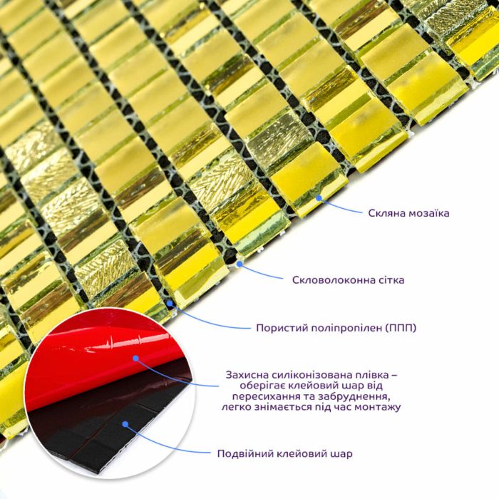 Мозаїка дзеркальна золото 298х298х4, 5мм SW-00002372
