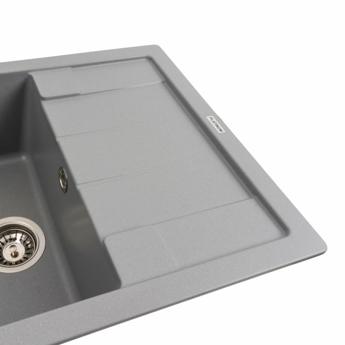 Гранитная мойка для кухни Platinum 6550 INTENSO матовая Серый металлик, L