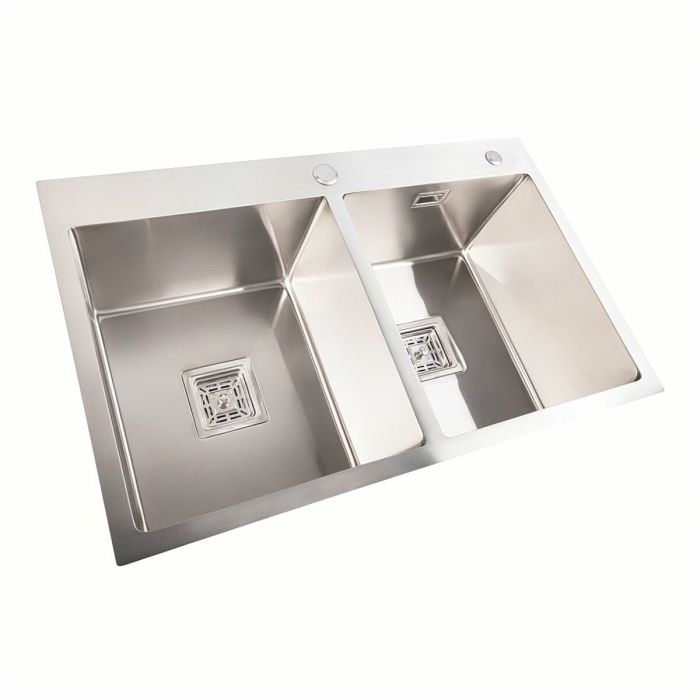 Кухонна мийка нержавіюча Platinum Handmade HDB 78*48 на дві чаші (квадратний сифон,3.0/1.0)