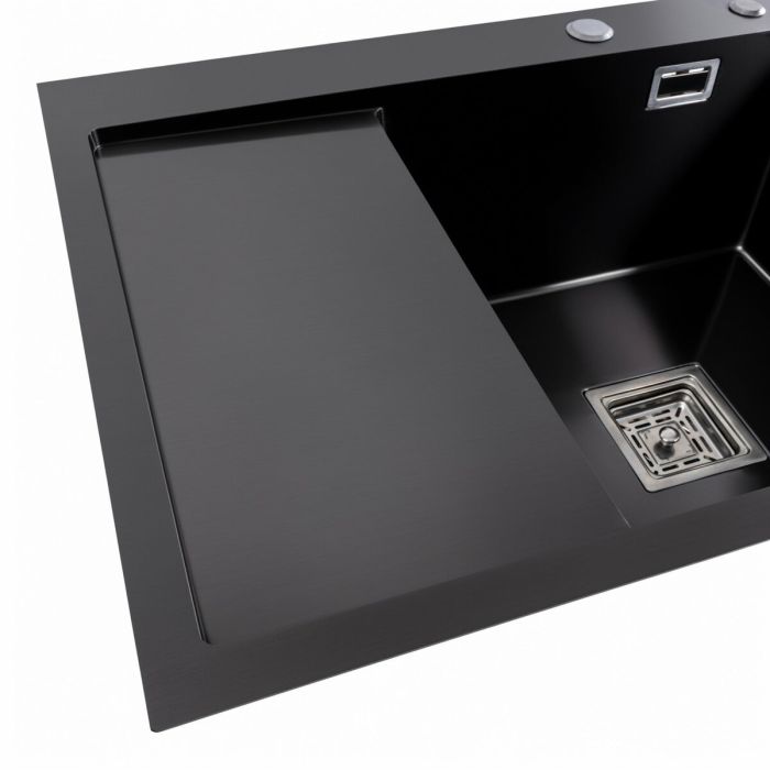 Кухонне миття чорне Platinum PVD Handmade 65*50 R(квадратний сифон 3,0/1)