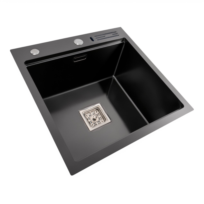 Кухонна мийка 50*50 PVD чорна Platinum Handmade з підставкою для ножів