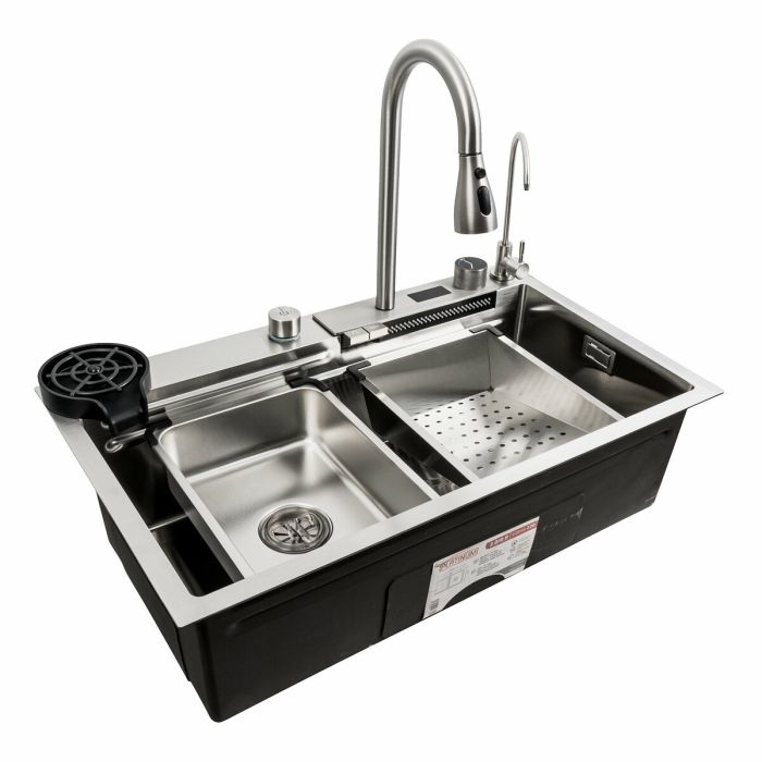 Кухонна мийка 75*45G сатин Platinum Handmade "Водоспад" найкраща комплектація