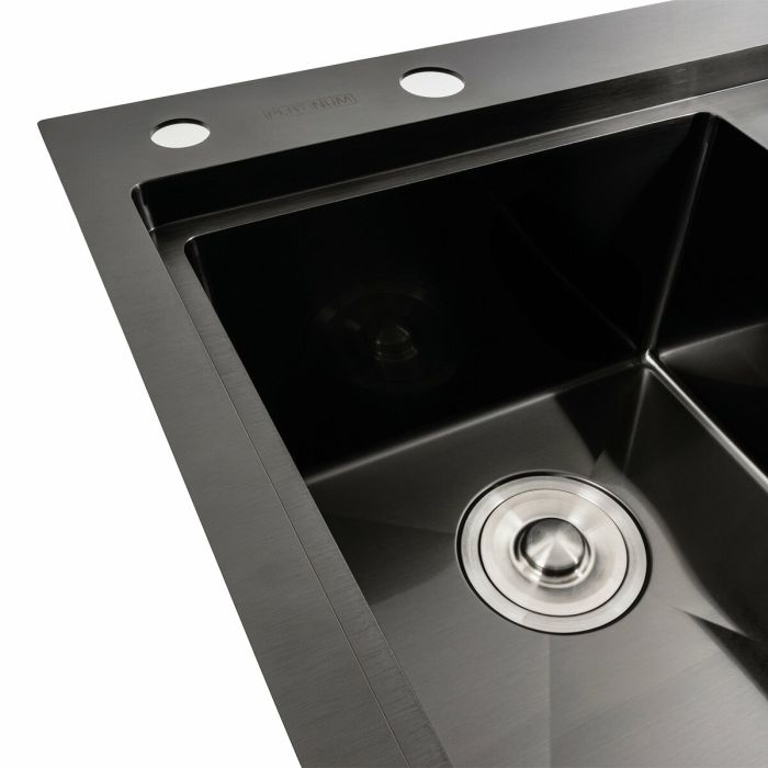 Кухонне миття чорне PVD 58*48 L Platinum Handmade (два отвори, круглий сифон 3,0/0,8)