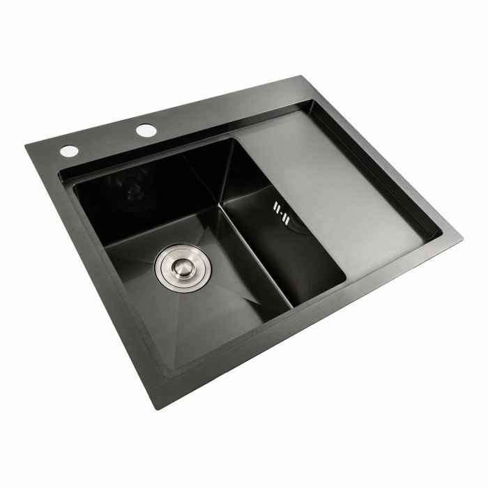 Кухонне миття чорне PVD 58*48 L Platinum Handmade (два отвори, круглий сифон 3,0/0,8)