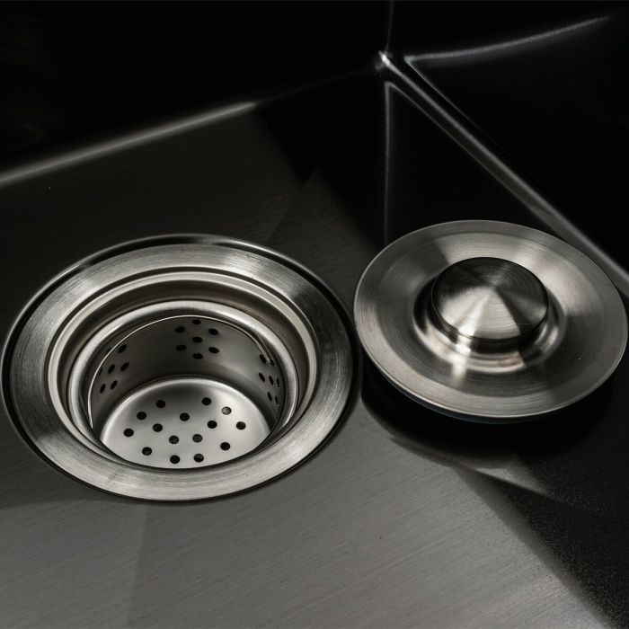 Кухонная мойка черная PVD 58*48 R Platinum Handmade (два отверстия, круглый сифон 3,0/0,8)