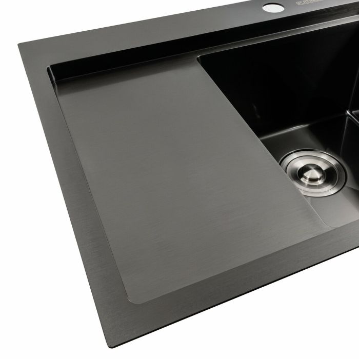 Кухонная мойка черная PVD 58*48 R Platinum Handmade (два отверстия, круглый сифон 3,0/0,8)
