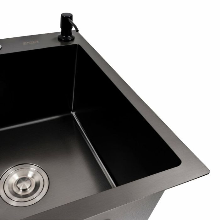 Кухонна мийка CM 65*50 R PVD чорна Platinum Handmade (круглий сифон 3.0/0.8)