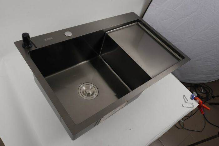 Кухонная мойка СМ 78*50 L PVD черная Platinum Handmade (круглый сифон 3.0/0.8)