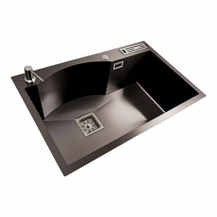 Кухонная мойка 75*46 PVD черная с подставкой для ножей Platinum Handmade HSB (квадратный сифон 3,0/1)