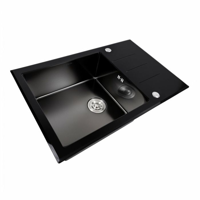 Мийка кухонна скляна CM 78*50 PVD VALESO Handmade чорна