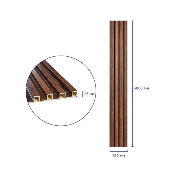 Декоративная стеновая рейка каштан 3000*160*23мм (D) SW-00001536