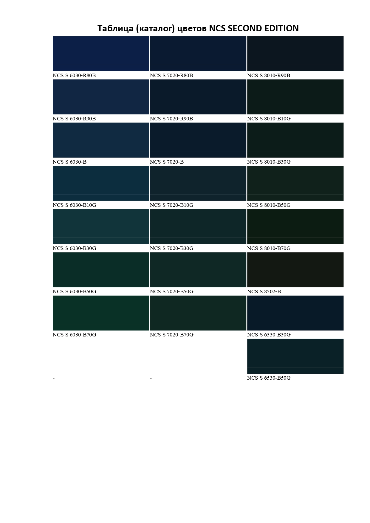 Таблица цветов NCS SECOND EDITION-43
