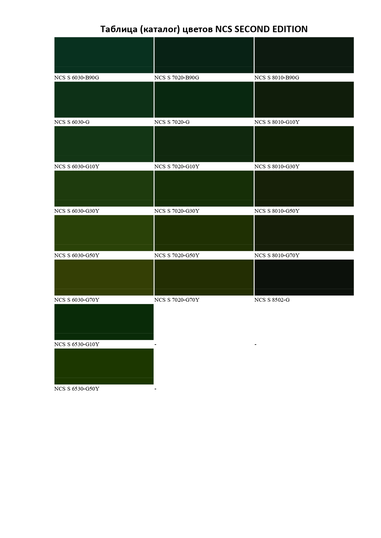 Таблица цветов NCS SECOND EDITION-56